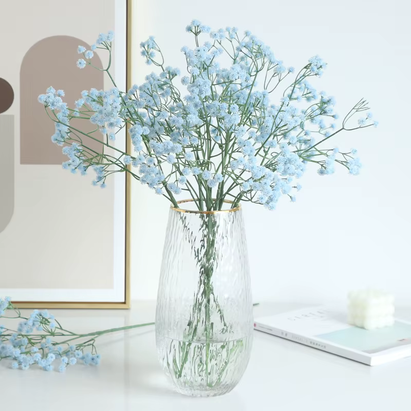 Fleurs artificielles gypsophile bon marché en plastique blanc rose bleu