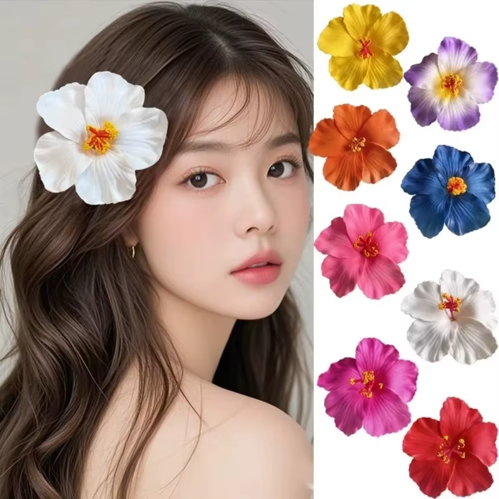 Barrettes à cheveux Hawaïennes Fleur d'œuf, Pinces à cheveux Bohèmes Romantiques, Coiffes Décoratives, Épingles à cheveux Hibiscus