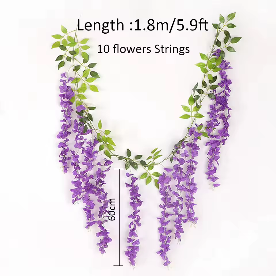 Guirlandes de fleurs suspendues de glycine artificielle