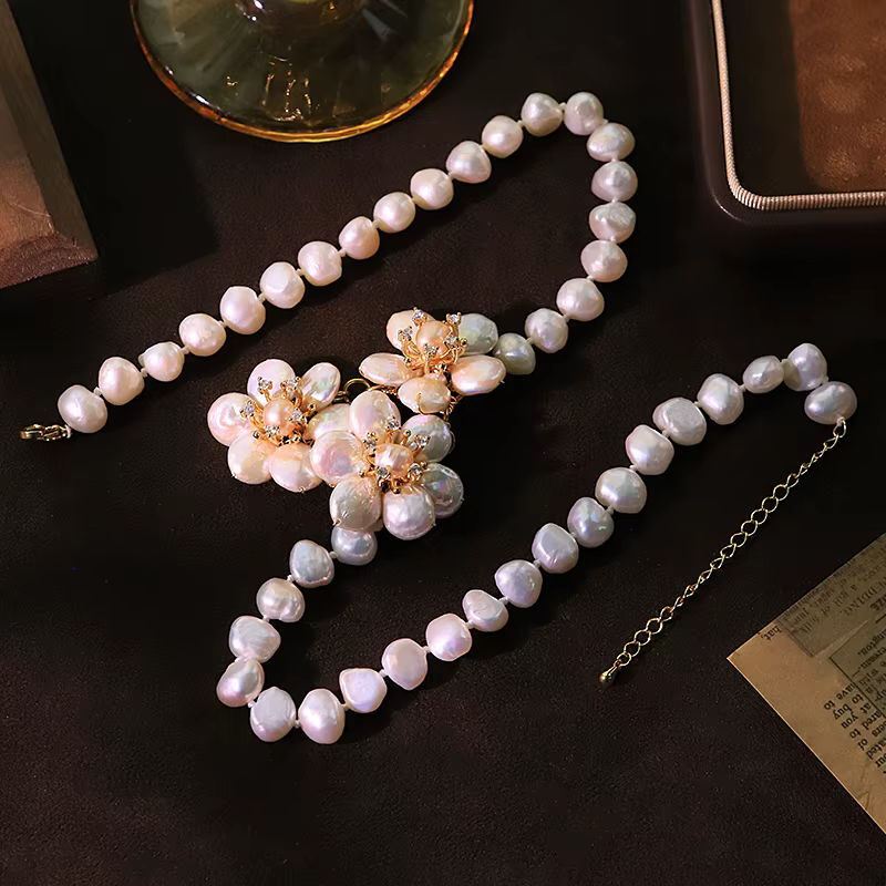 Collier de perles d'eau douce naturelles, fleur, fait à la main, de luxe, élégant, pour Banquet, mariage, bijoux pour femmes, GN0273