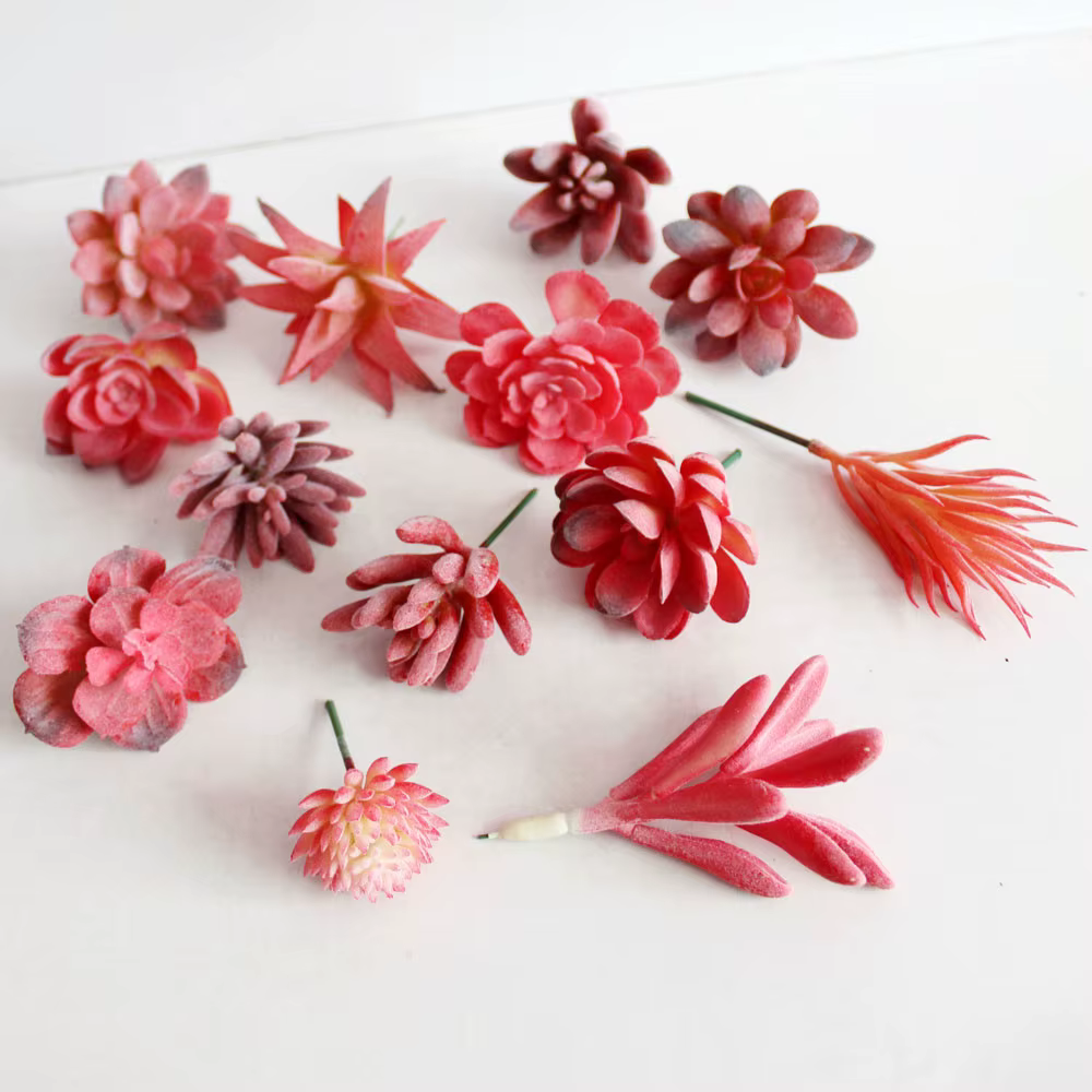 Plantes succulentes artificielles floquées rouge rose