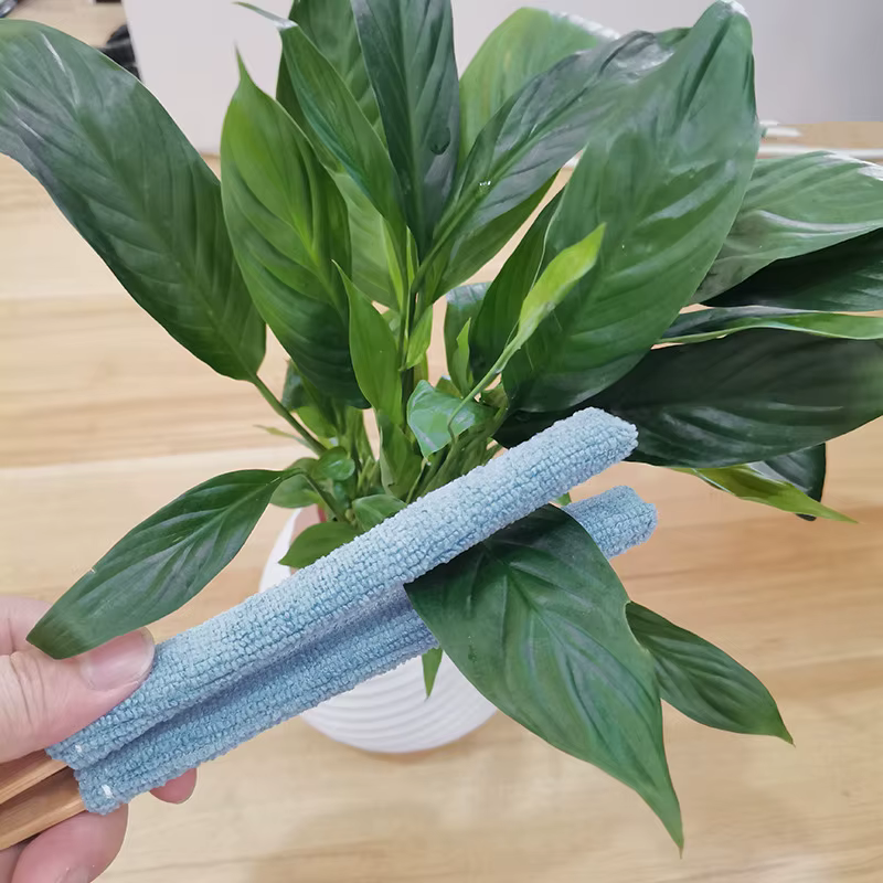 1 pince à feuilles – Brosse de nettoyage manuelle pour plantes vertes avec manche en bambou