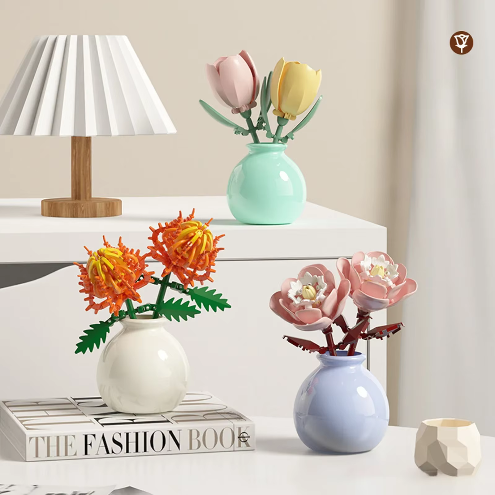 Mini Rose tulipe tournesol pivoine fleur avec Vase modèle Micro blocs de construction bricolage maison bureau plante décor brique filles cadeau enfant jouets
