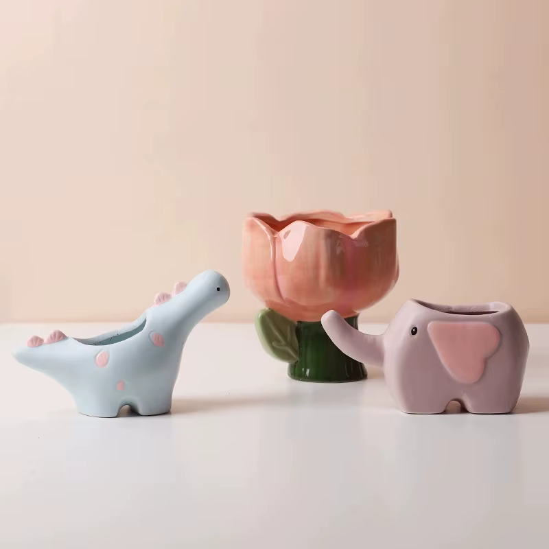 Conteneur de fleurs en céramique en forme d'animal mignon