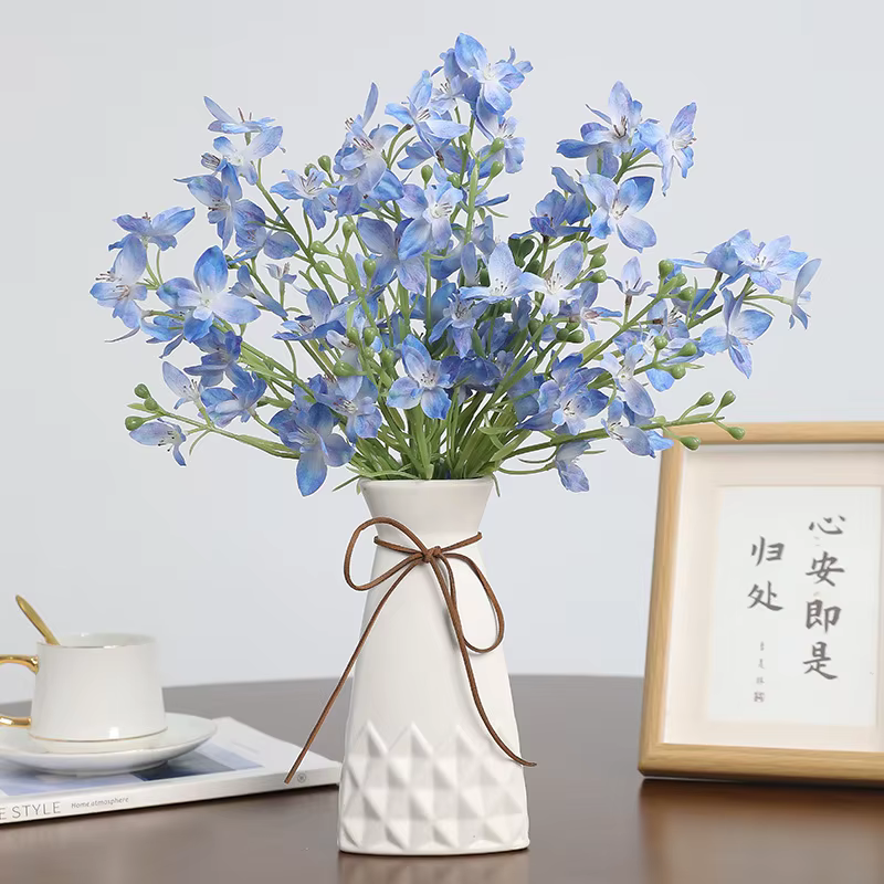Lot de 10 fleurs artificielles en soie Delphinium pour la décoration intérieure