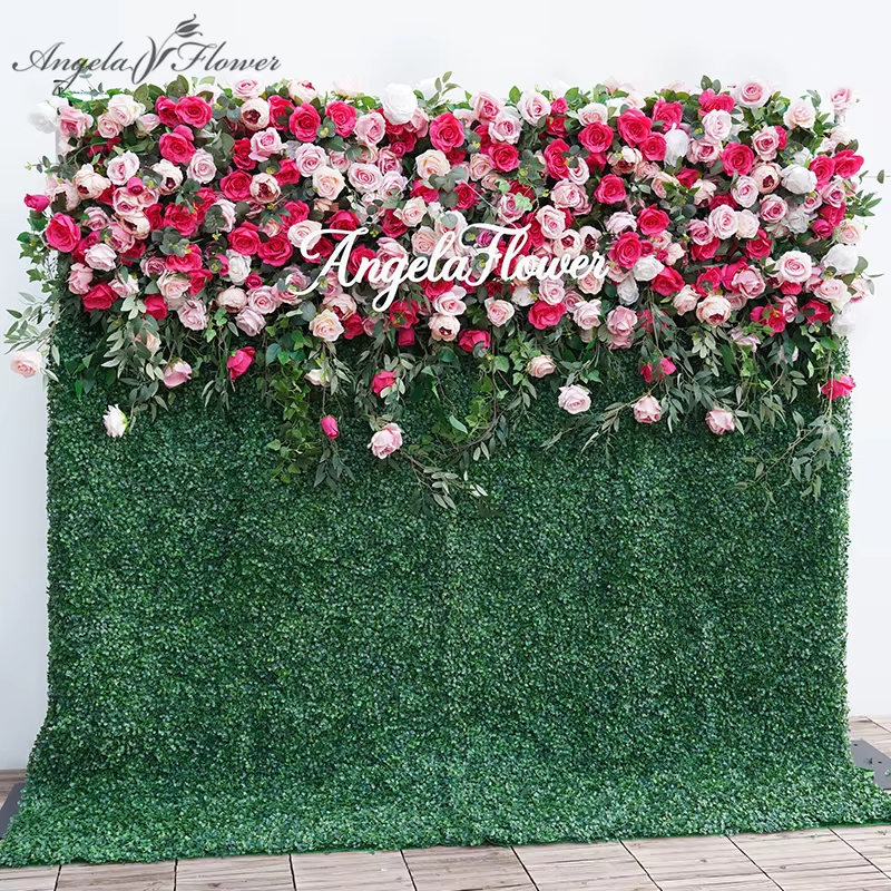 Mur de plantes de gazon de Milan vert feuille de saule Rose de luxe