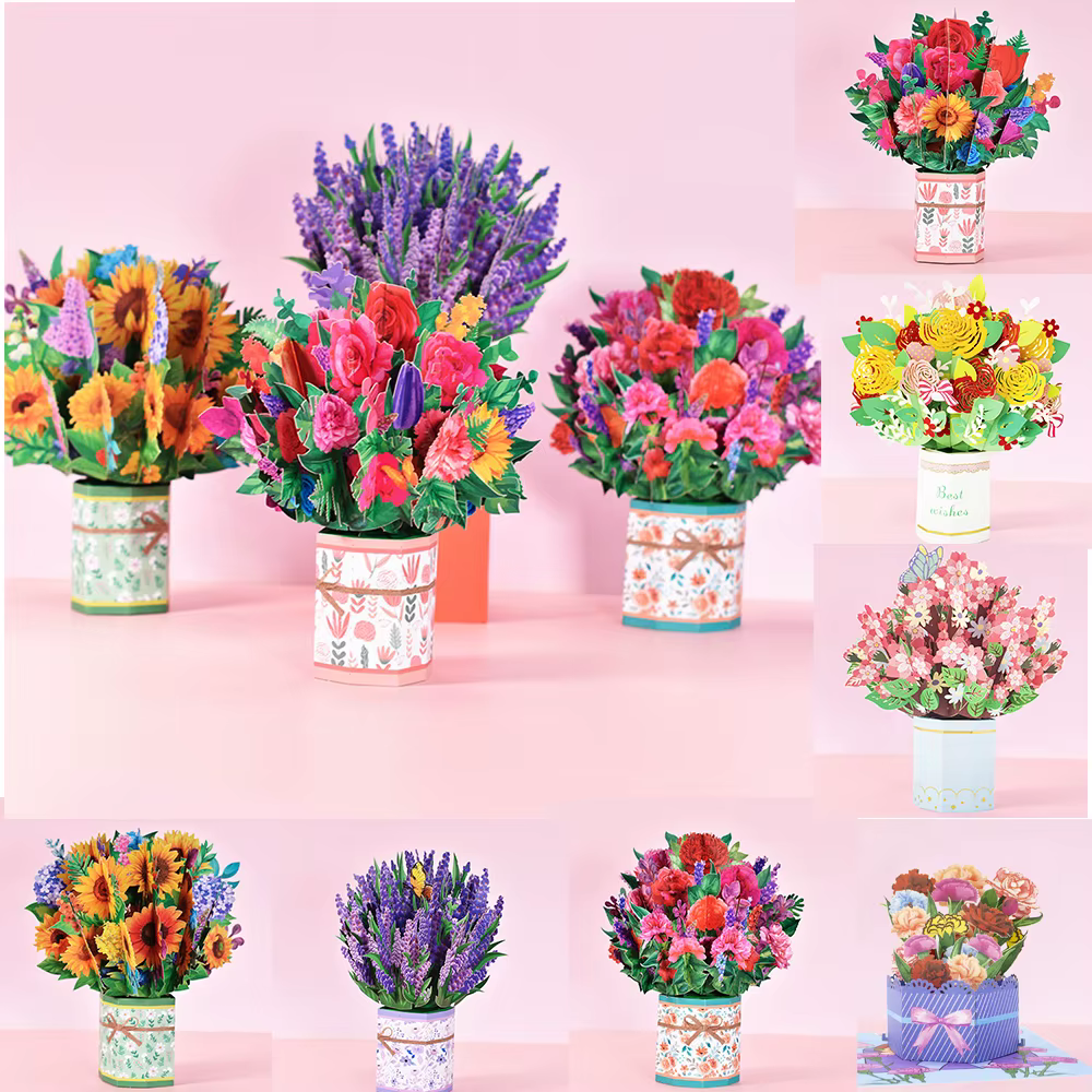 Cartes de vœux 3D Pop-Up Bouquet de fleurs