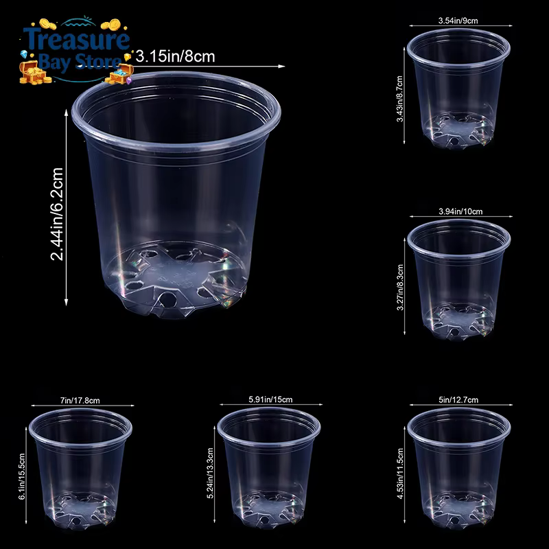 Pot de fleurs en plastique transparent avec trou de drainage