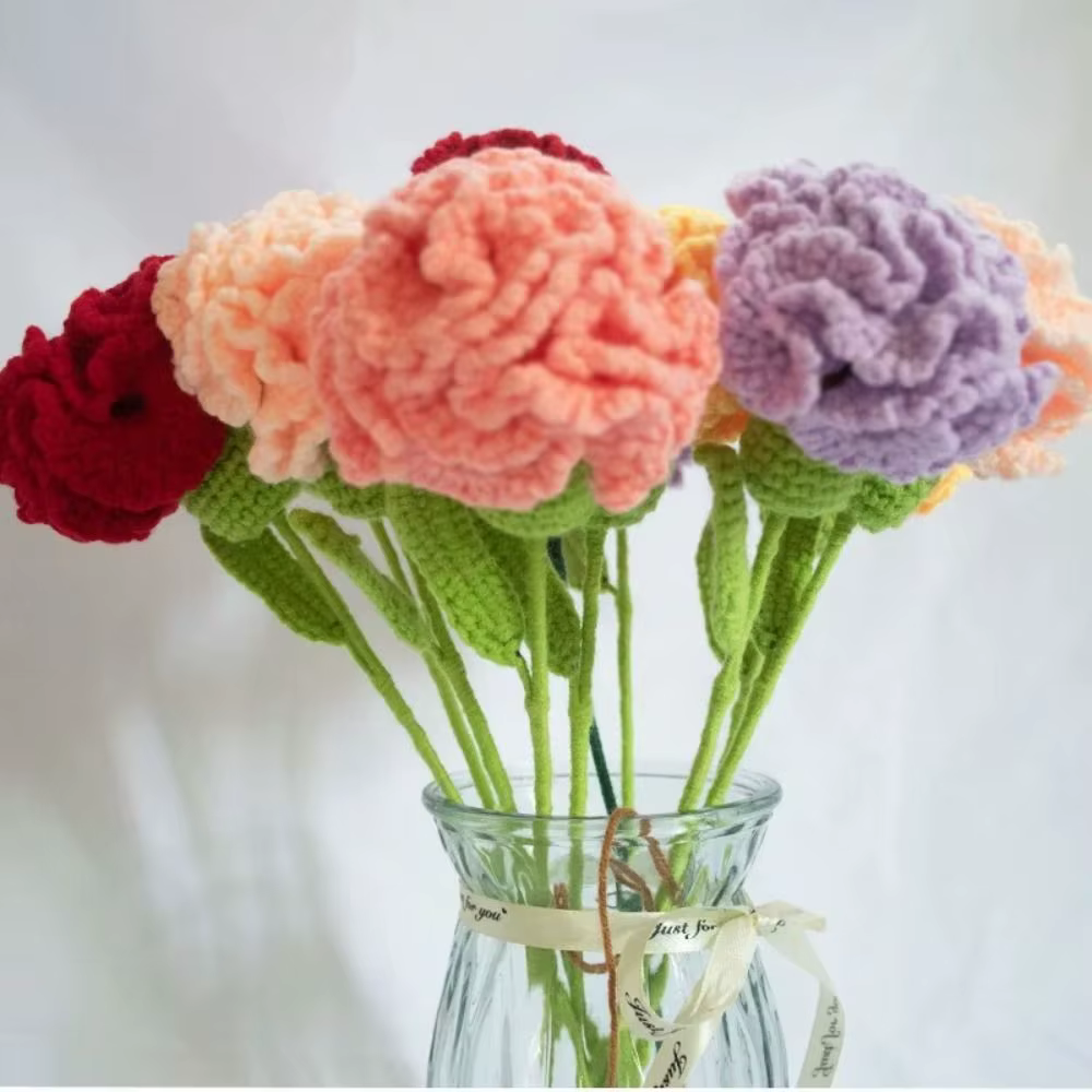 Bouquet de fleurs en laine créatif, fait main au crochet, coloré, cadeau