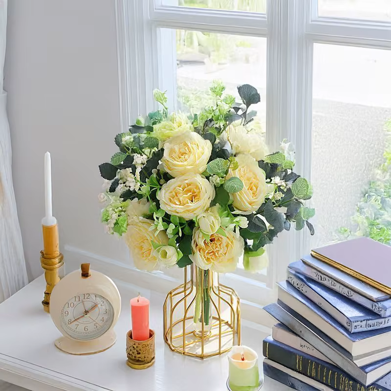 Fleurs artificielles de pivoine de 17 pouces avec Eucalyptus