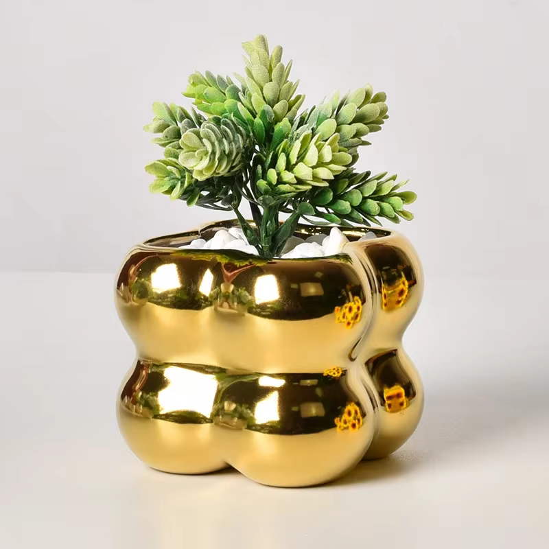 Pots de fleurs en céramique dorée électrolytique nordique