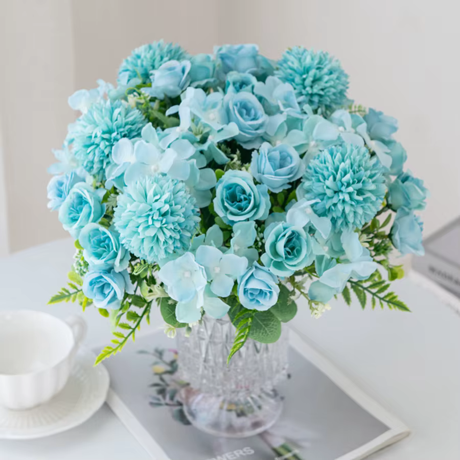 Fleurs artificielles Rose chrysanthème soie Bouquet saint valentin mariage extérieur cour jardin arc décor maison chambre guirlande accessoires