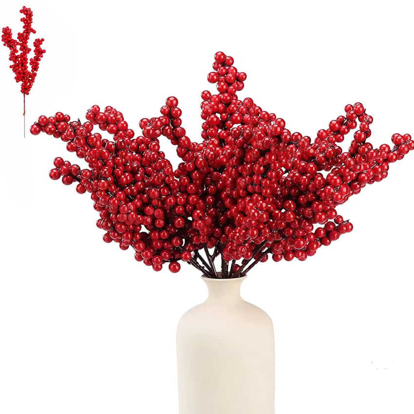 Plantes artificielles houx petit fruits rouges nouvel an arbre de noël décor de chambre à coucher couronne de mariage fleur bricolage cadeaux de prise de vue Photo