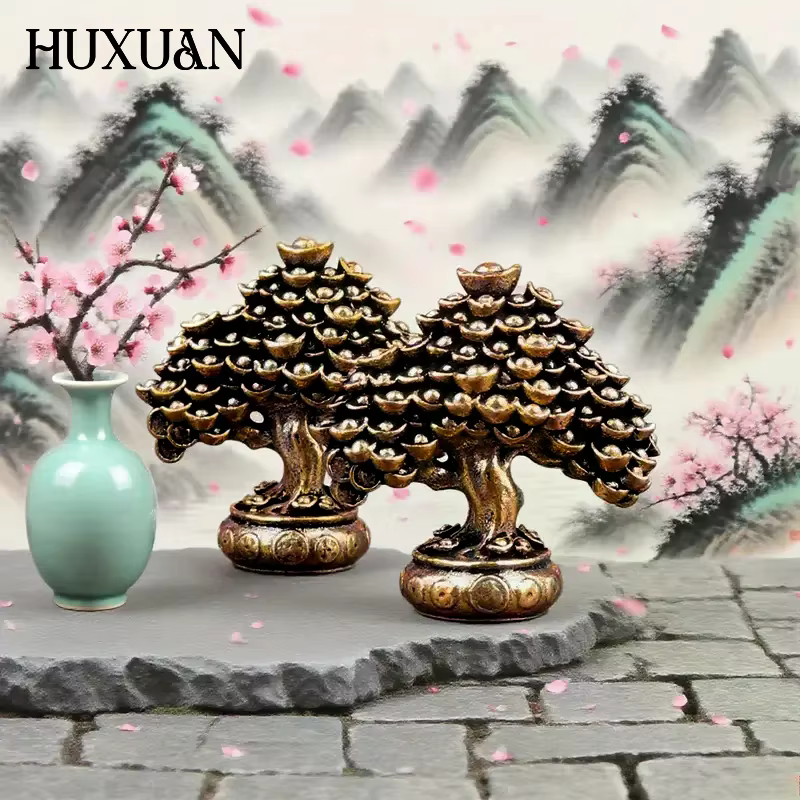 Figurines Feng Shui d'arbre de richesse chinoise en laiton