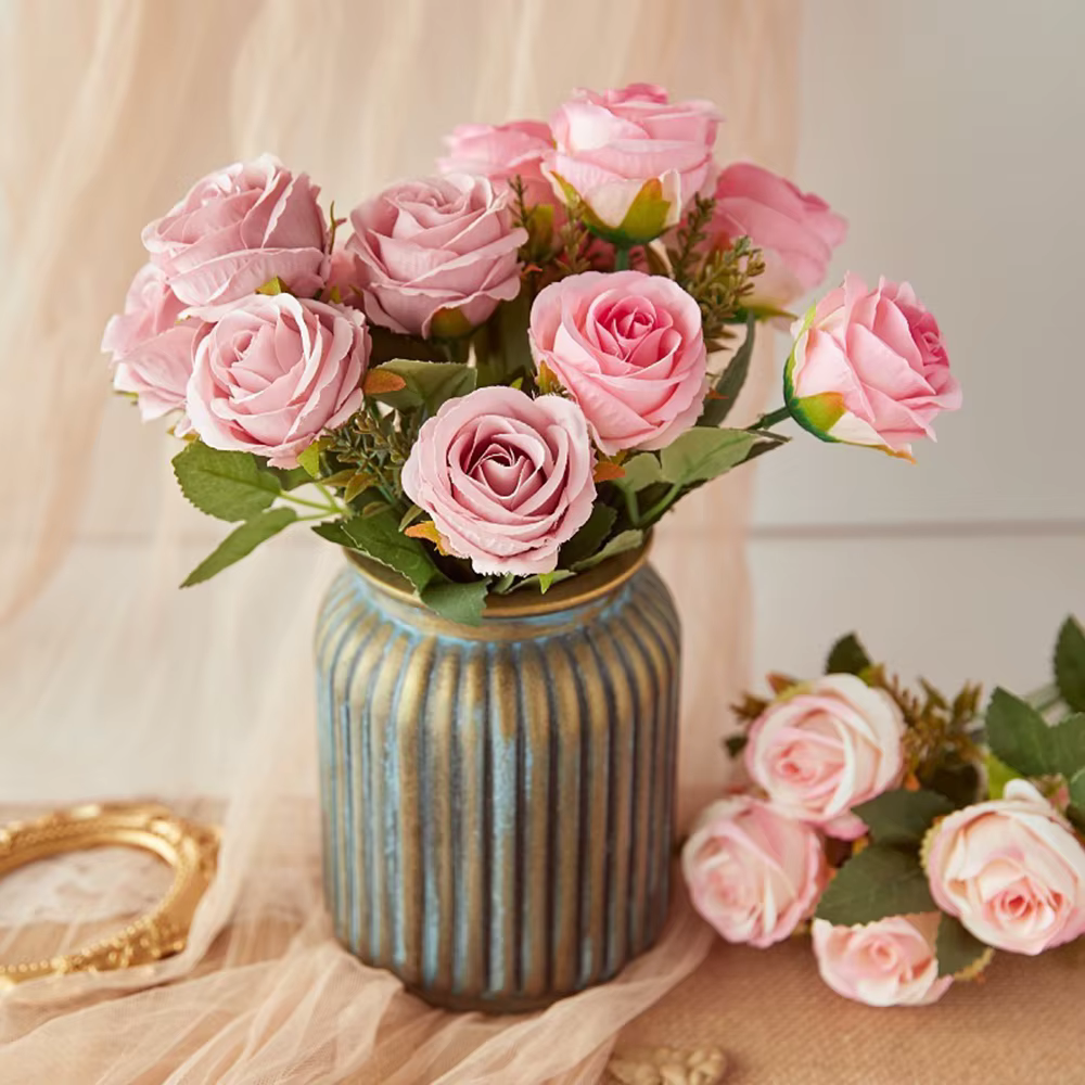 Bouquet de fleurs artificielles en soie Rose 30cm