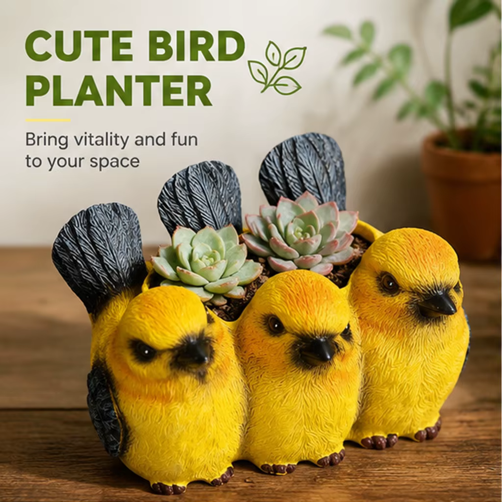 Pot de fleurs en résine en forme d'oiseau jaune mignon