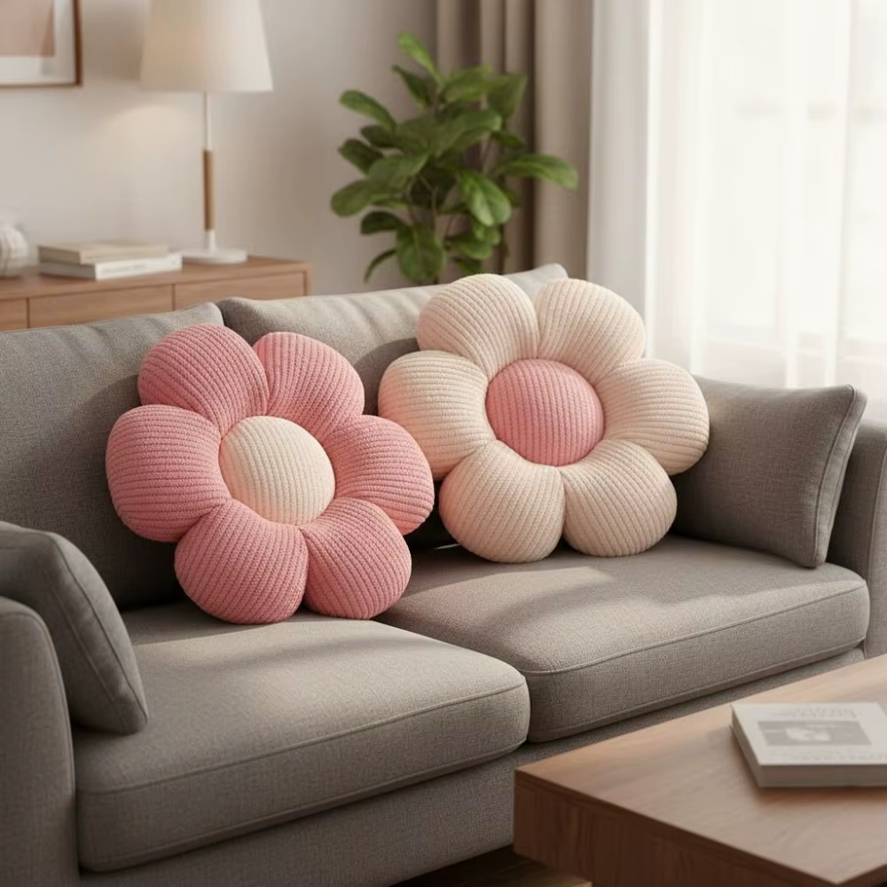 Coussin confortable en forme de fleur de 40 cm, rembourré en coton PP, oreiller doux en forme de fleur, tapis de chaise épais de dessin animé, cadeaux