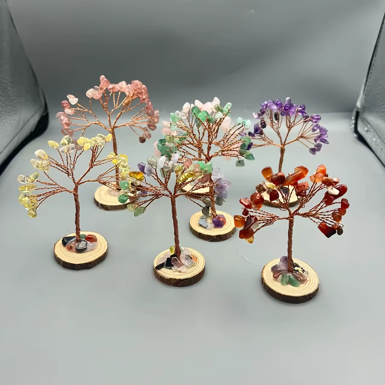 Arbre à argent en pierre naturelle, base colorée, décoration d'intérieur