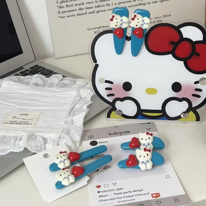 Support de rangement pour pinces à cheveux en acrylique Hello Kitty Kawaii, cadre de lunettes, accessoires de coiffure mignons pour bureau, cadre de lunettes