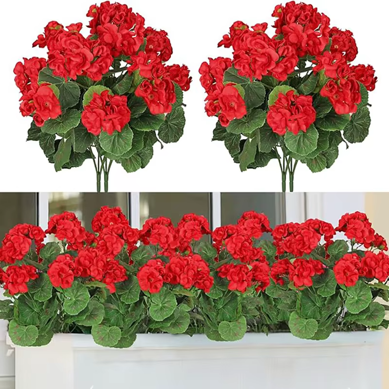 Bouquet de 14 pouces de geraniums artificiels en soie