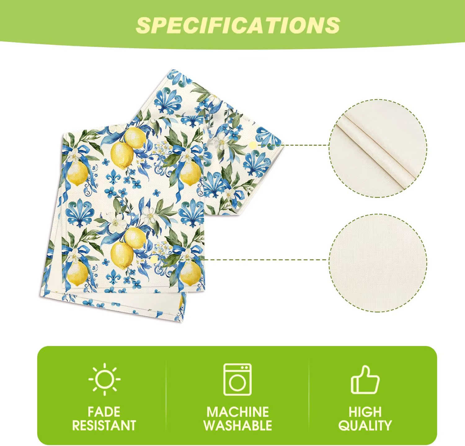 Chemin de Table en lin bleu fleur de citron