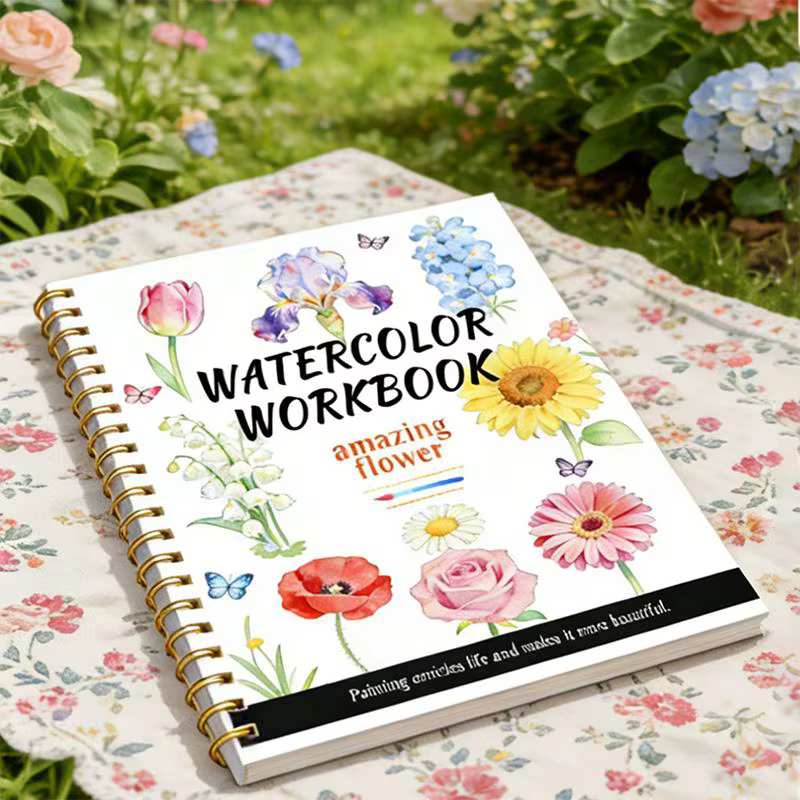 Cahier d'exercices de fleurs à l'aquarelle à spirale, papier épais, guides pratiques pour débutants, pratique artistique quotidienne