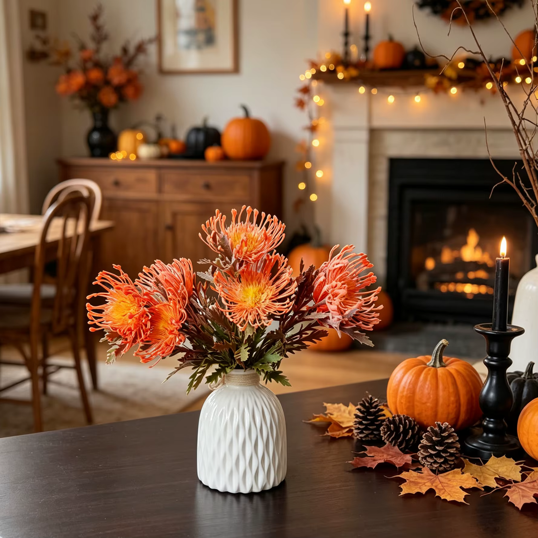 3 Pcs Fleurs Artificielles Branche Crabe Griffe Festival Vase Maison Salle De Mariage Automne Halloween Decora Faux Plantes Jardin Accessoire