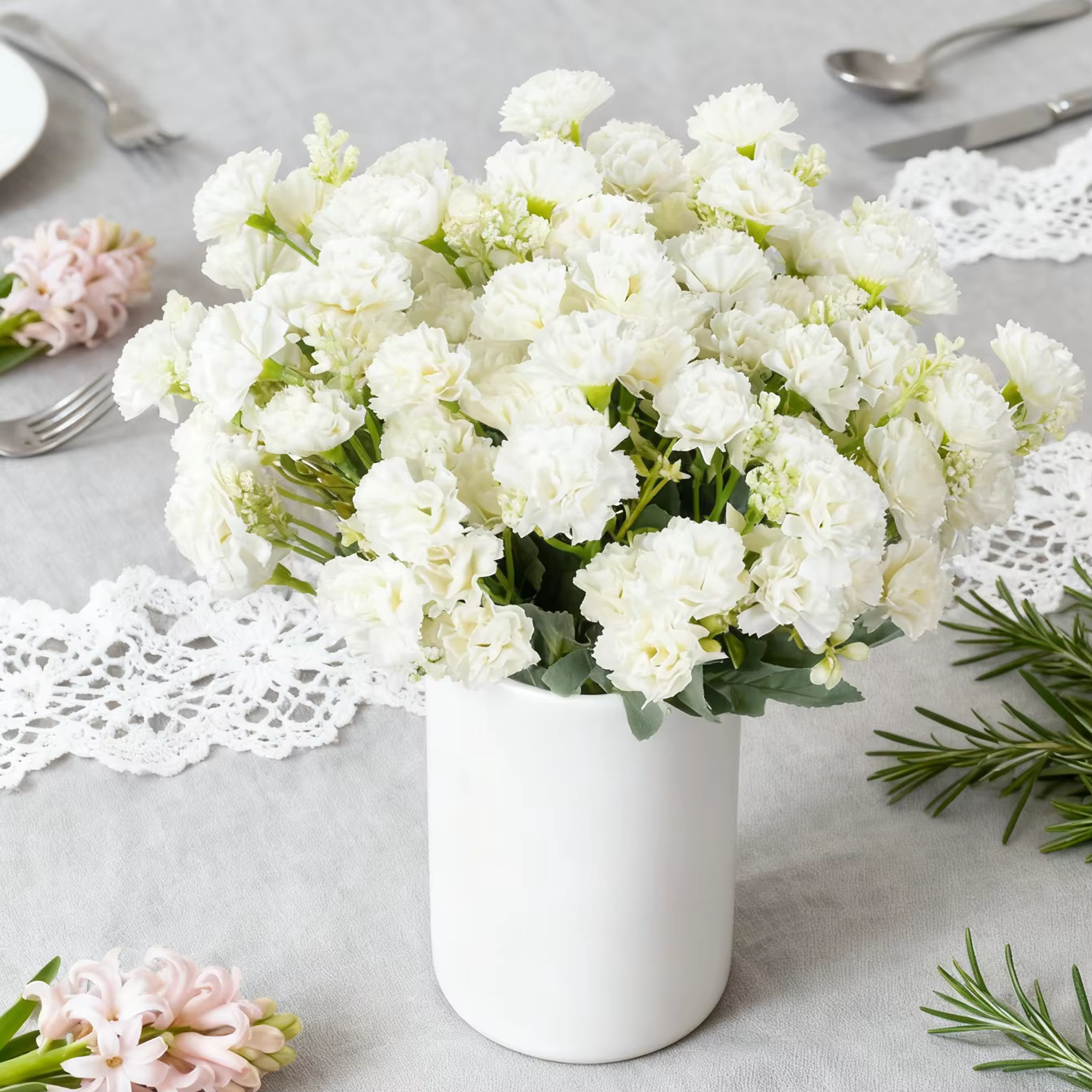 Fleurs Artificielles en Soie : Roses et Œillets pour Décoration de Vase