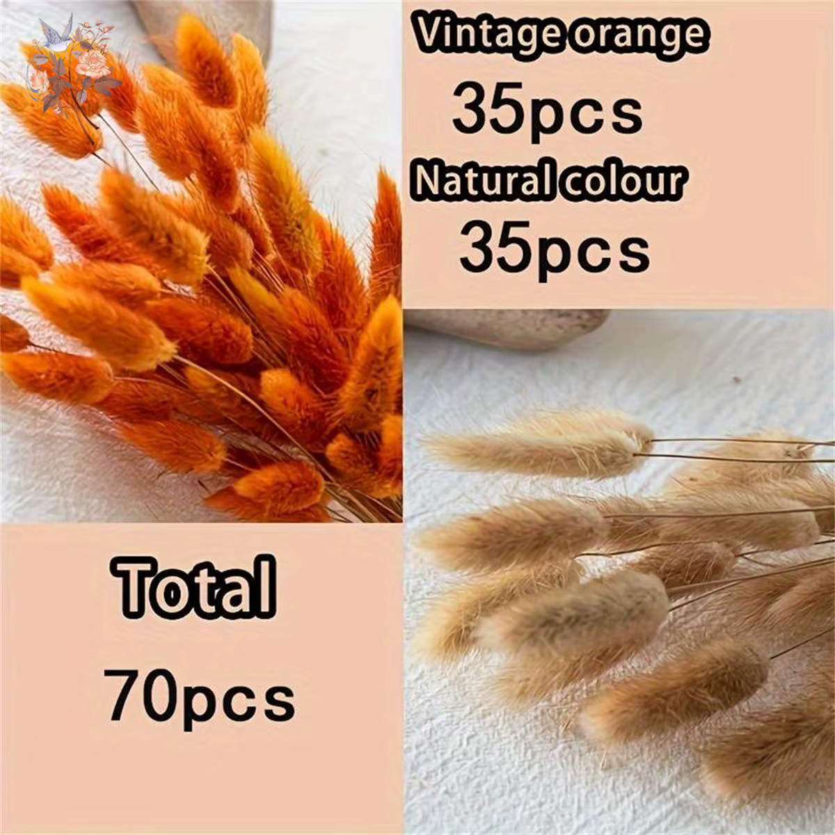 70 pièces de fleurs séchées naturelles mélangées : Herbe de queue de lapin, Pampas, Lagurus. Bouquet floral d'automne pour décoration de mariage, de maison et accessoires photo.