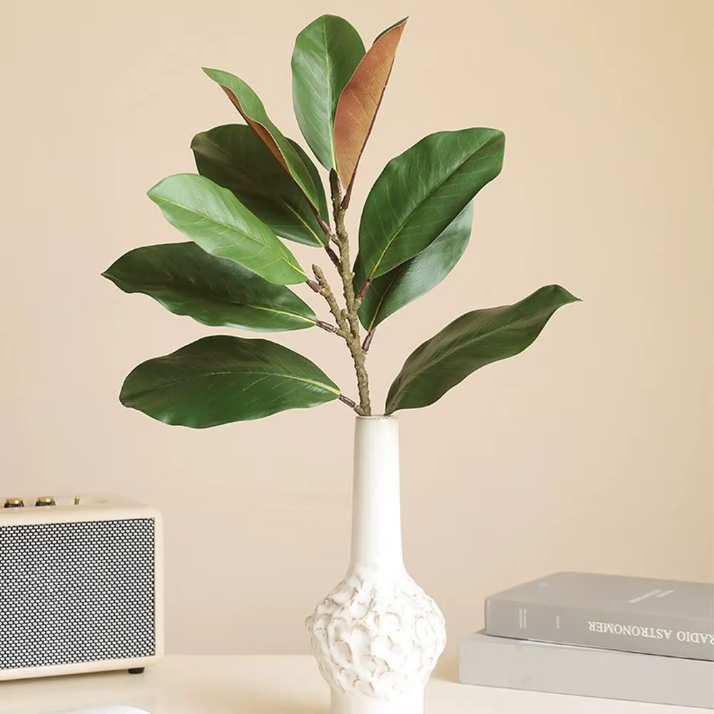 Branches de feuilles de magnolia artificielles de 57 cm, toucher réaliste, plante de magnolia artificielle, art floral, plantes vertes simulées faites à la main
