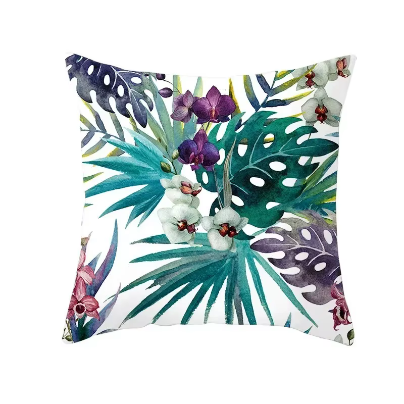 Housse de coussin avec motifs de plantes tropicales d'été et de feuilles vertes