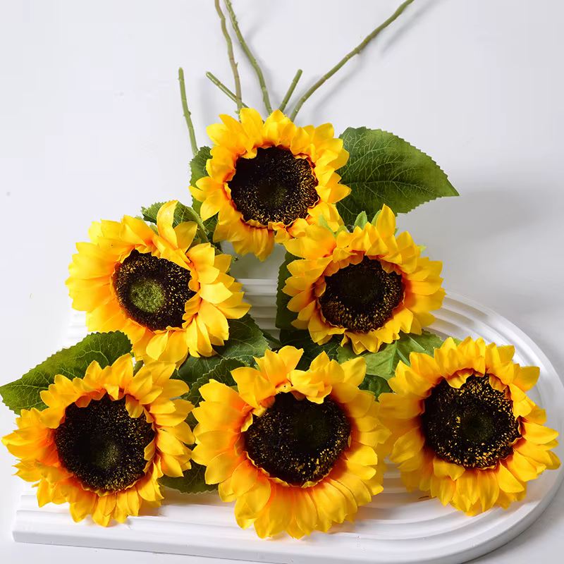 Branche de Fleurs Artificielles de Tournesol avec Cuir oral elu