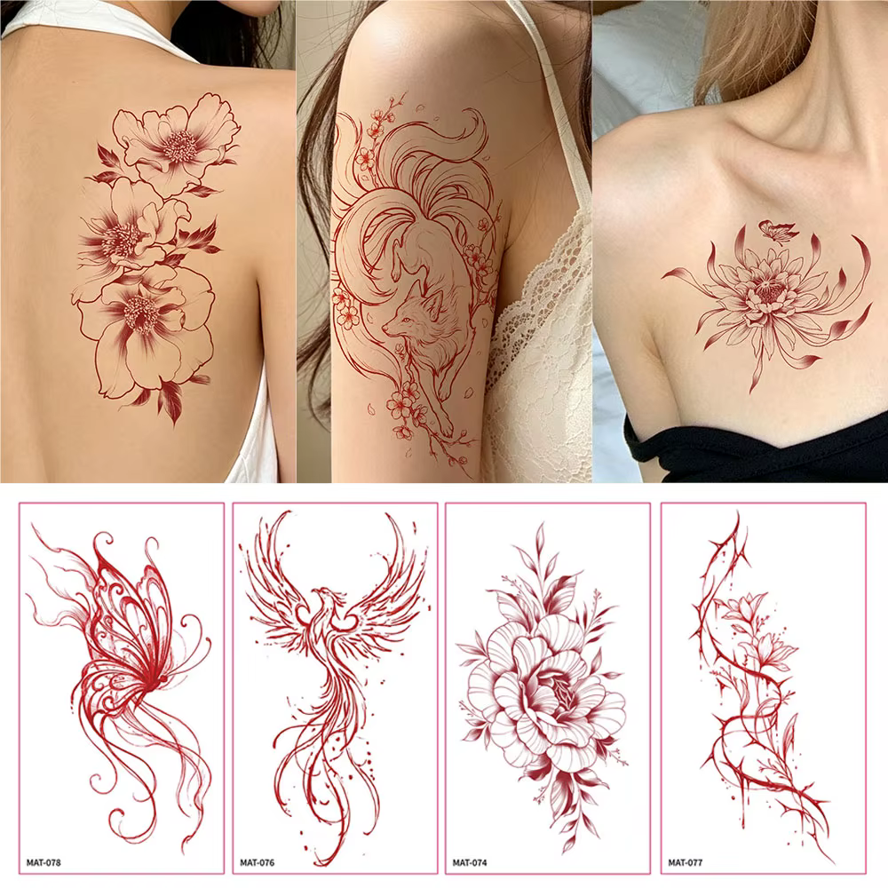 Autocollant de tatouage temporaire, motif fleur Sakura, papillon, vigne, pour adulte, cheville, main, imperméable, faux tatouage, 1 pièce