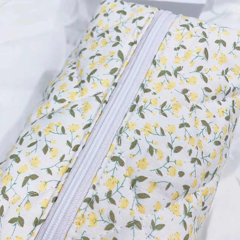 Organisateur de rangement, sac de maquillage matelassé bouffant à fleurs, pochette à cosmétiques imprimée de fleurs, grand sac à cosmétiques de voyage, accessoire de maquillage