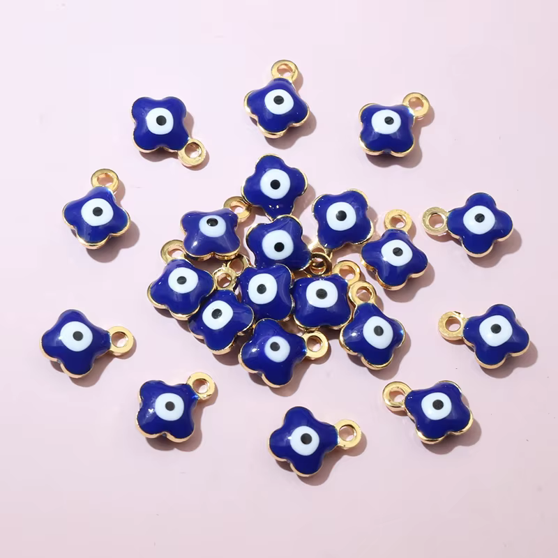 20pcs 9x7mm émail mauvais yeux fleur charmes pendentif petit en acier inoxydable bricolage fabrication de bijoux accessoires résultats