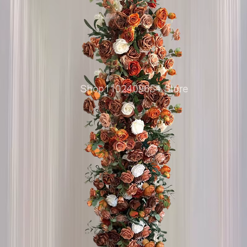 Décor de fond de scène de mariage en fleurs de rose 5D orange caramel