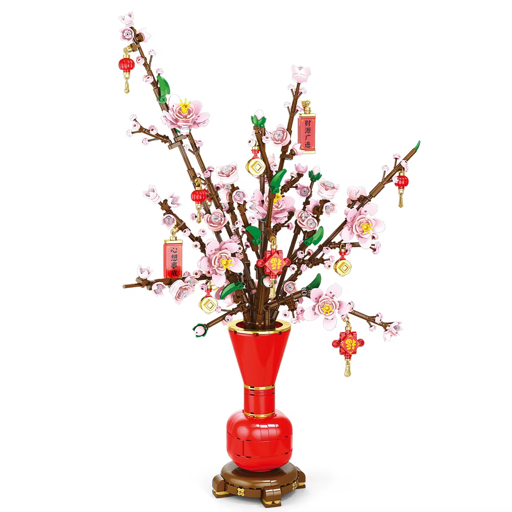 Ville créativité Bouquet de fleurs fleur de prunier bonsaï plante en pot blocs de construction modèle décoration de la maison jouet pour enfants cadeau 