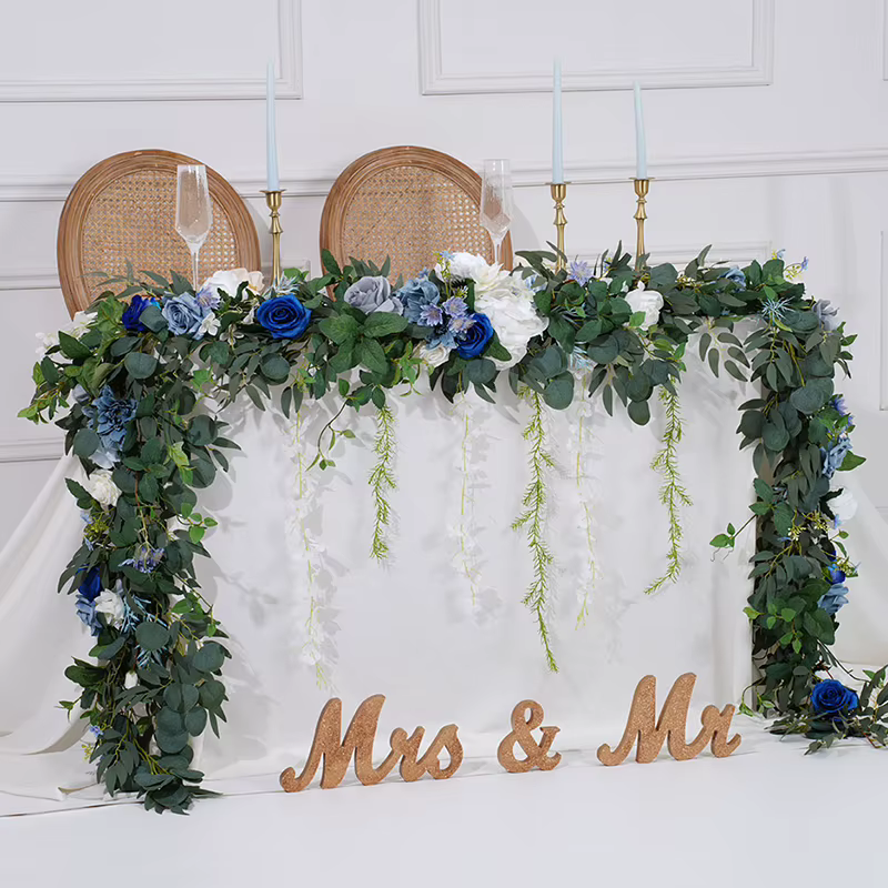 C8634 bleu blanc série verdure accrocher glycine fleur chemin Table pièce maîtresse décor mariage Arrangement Floral Banquet fournitures