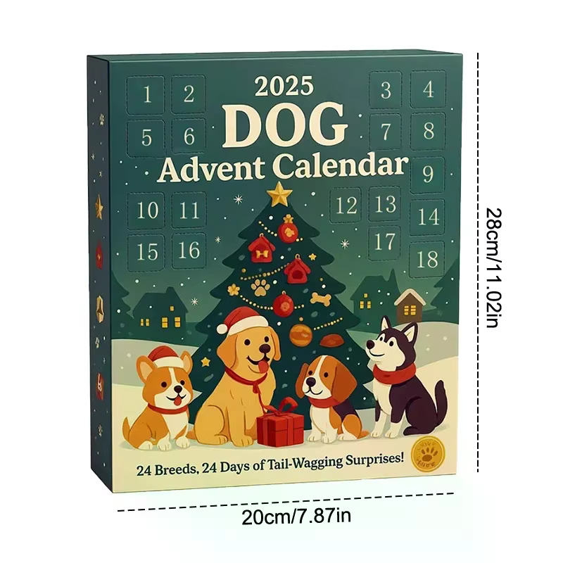 Calendrier de l'Avent pour chien, 2025 à 24 pièces, ornements de races festives 2D, calendrier de l'avent pour animaux de compagnie avec ornements réutilisables, idée pour l'amour des chiens
