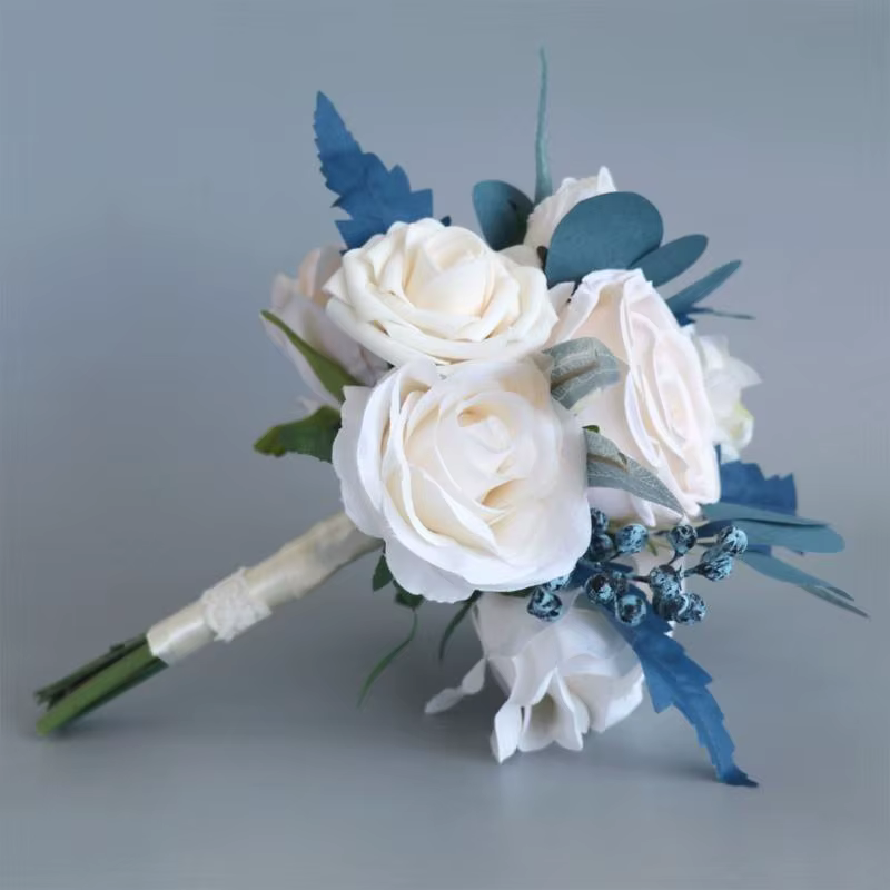 E8bd fleur corsage artificiel champagne bouquet rose paon bleu photo accessoires