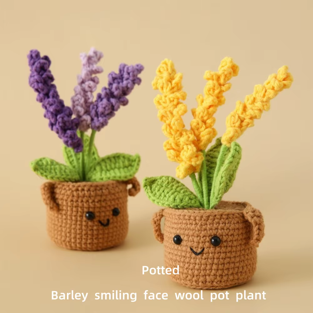 Fleurs au Crochet de blé avec plante tricotée en pot
