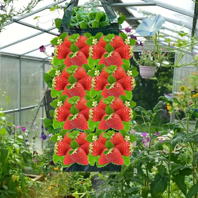 Sac de plantation de fraises suspendu, sac de culture de jardin PE dégradable, jardinière de fleurs et de légumes, décoration intérieure et extérieure, fournitures de jardin