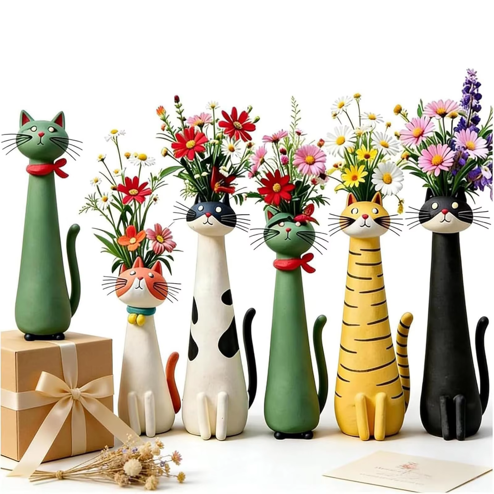 Vase à fleurs en résine artisanal fantaisie en forme de chat, ornement créatif moderne pour petites fleurs, décoration de bureau et d'étagère