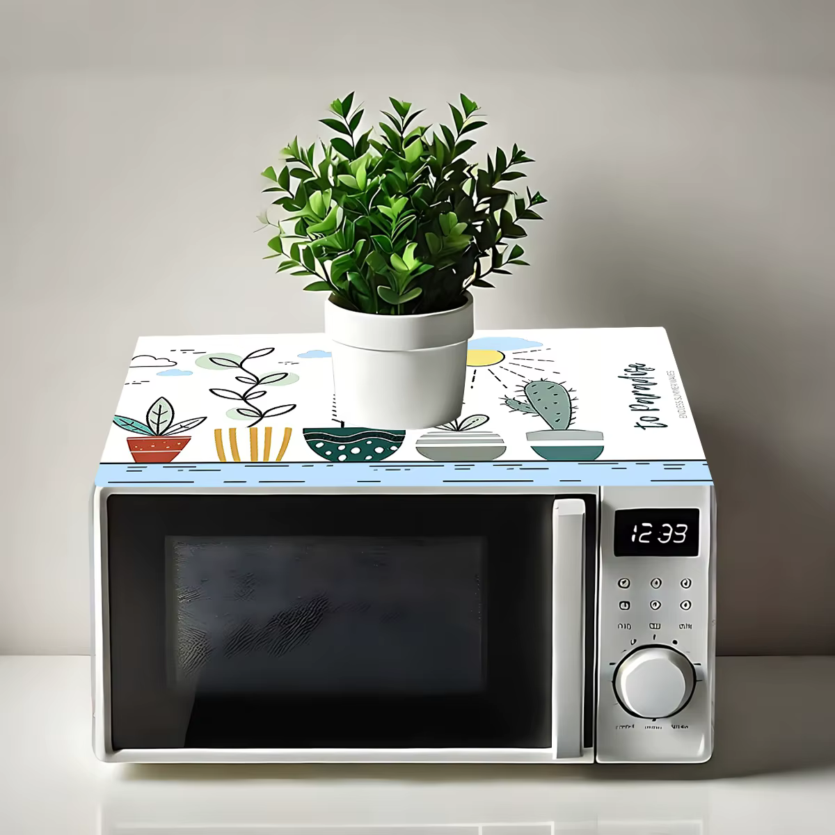 Housse anti-poussière pour micro-ondes à motif de plantes en pot
