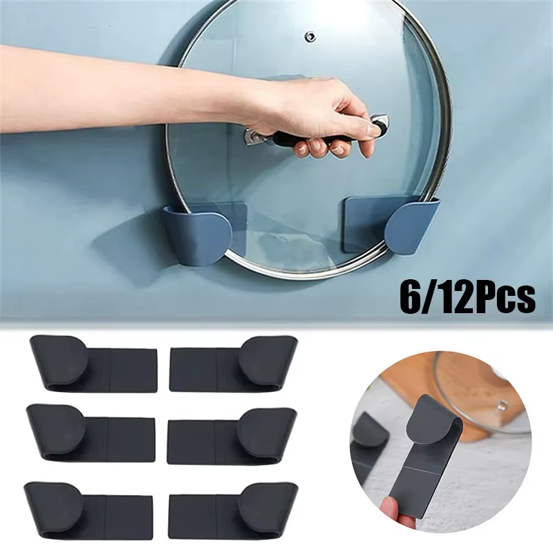 Support de couvercle de Pot auto-adhésif, 6/12 pièces, support sans poinçon pour couvercle de casserole, support de rangement de cuisine en plastique, organisateur de cuisine