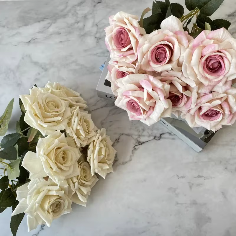 Fleurs artificielles en soie diamant Roses Bouquets maison chambre décoration Simulation fleur haricot couleur sable Rose Bouquet plante