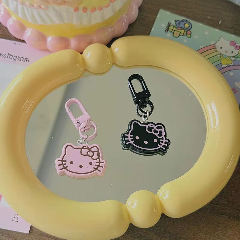 Porte-clés Hello Kitty en acrylique rose et noir, pendentif mignon pour sac, breloque tendance, cadeau idéal pour BFF, couple, meilleure amie, accessoires esthétiques pour sac à dos