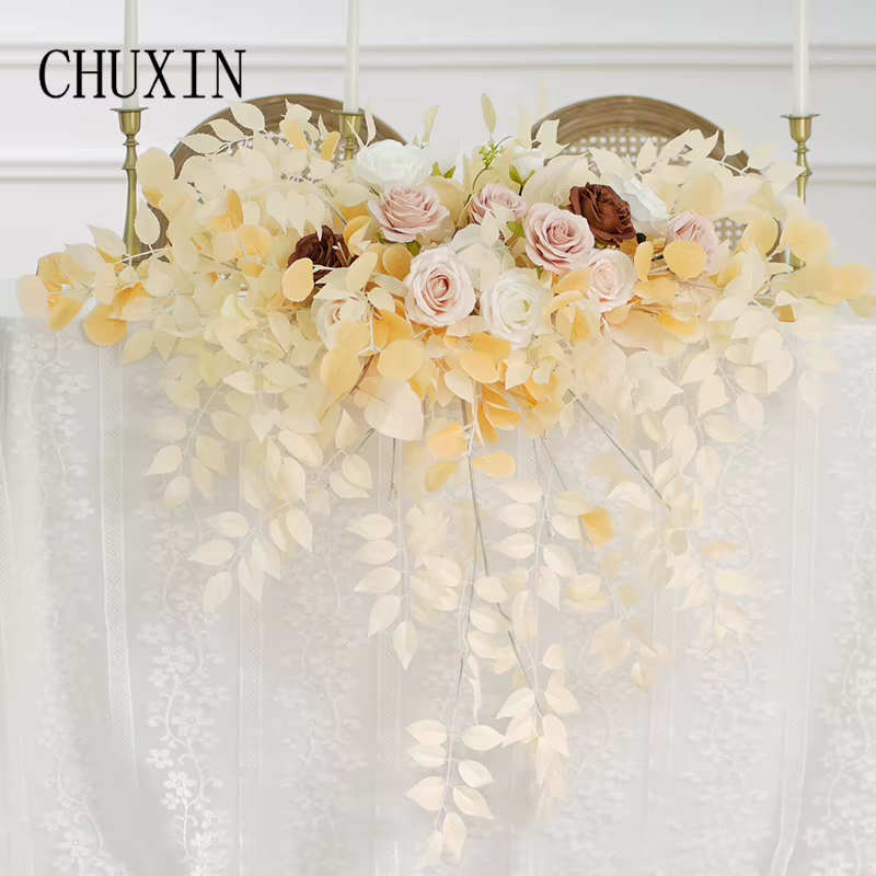 C8638 série Champagne avec Pampas herbe Table fleur église mariage réception Center Arrangement Floral fête événement décor accessoires