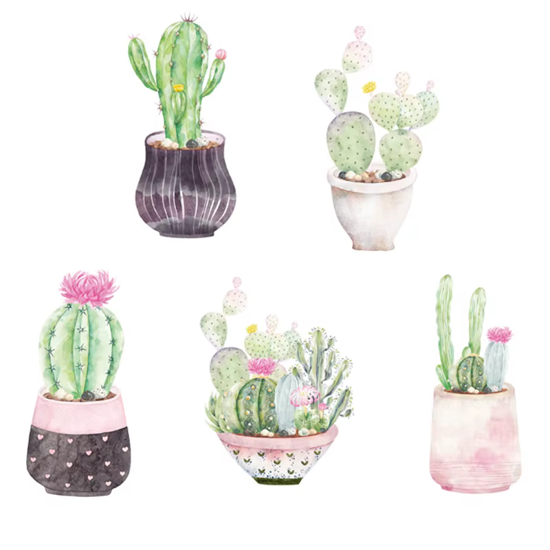Autocollant mural en forme de cactus vert de dessin animé