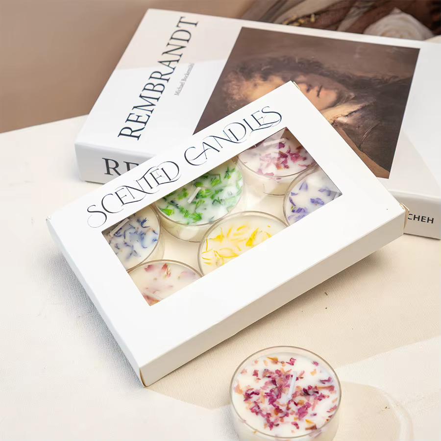 Coffret cadeau de bougie d'aromathérapie florale (6 pièces) – Décor floral conservé avec 6 parfums